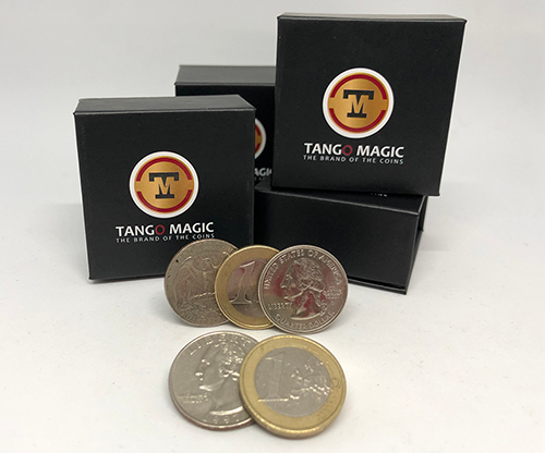 Euro-Dollar Hopping Half (1 Euro and Quarter Dollar) by Tango Magic-Trick (ED004)