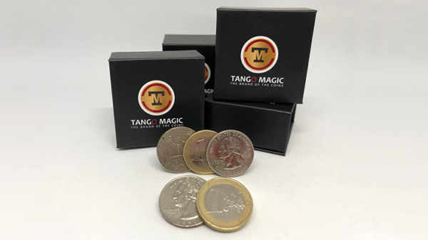 38308-full Euro-Dollar Hopping Half (1 Euro and Quarter Dollar) by Tango Magic-Trick (ED004)